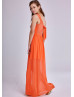 Orange Chiffon Lace Open Back Long Prom Dress